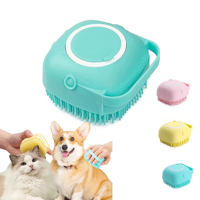 Silicone Dog & Cat Bath Brush and Shampoo Dispenser.