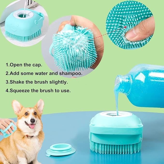 Silicone Dog & Cat Bath Brush and Shampoo Dispenser.
