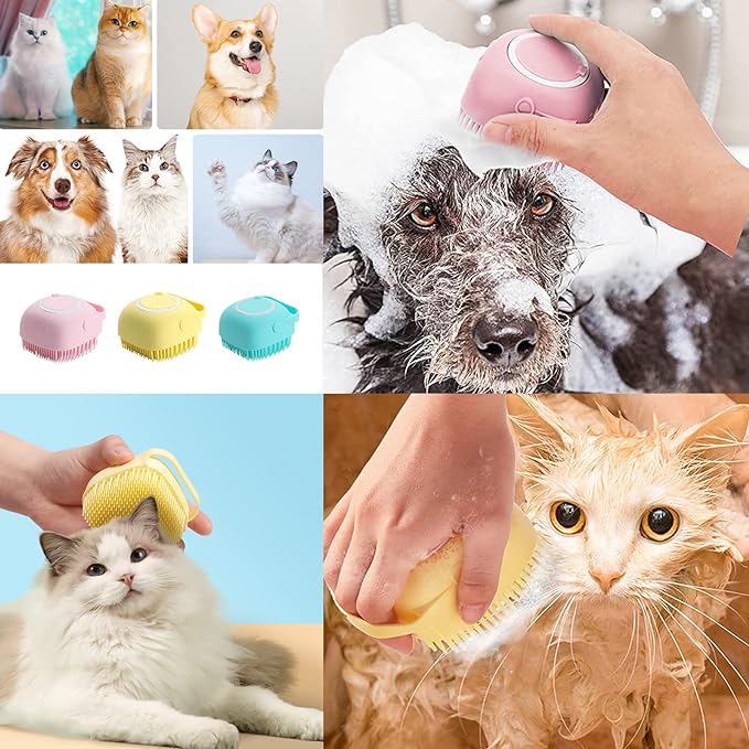 Silicone Dog & Cat Bath Brush and Shampoo Dispenser.
