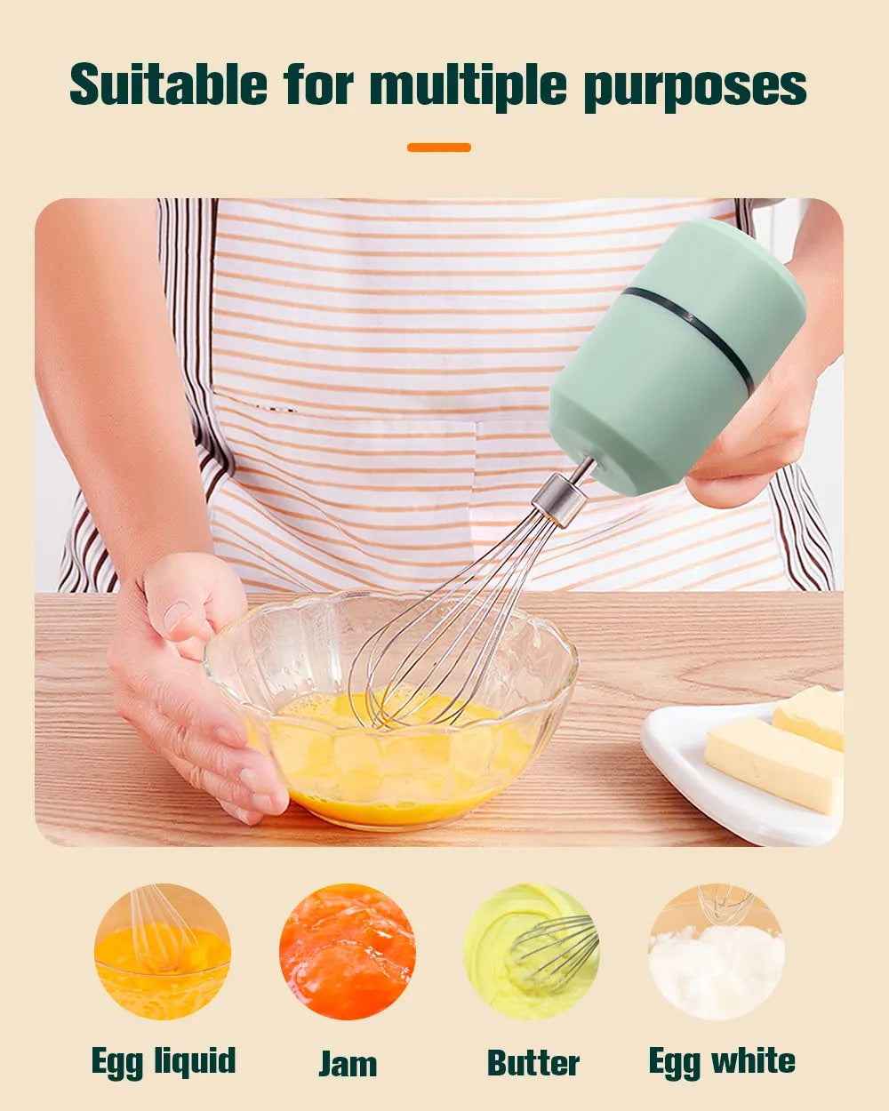 Rechargeable Electric Egg Beater Whisk – Stainless Steel Mini Kitchen Mixer